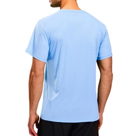 MIER Performance Running Workout Shirts for Men Dry Fit Short Sleeve Athletic Gym Tee Shirts, Polyester, Light Blue XL