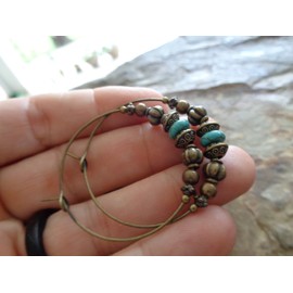 ⊹⊱☆ ★ TÜRKISE BRONZE CREOLEN & HOWLITE STEIN ⊹⊱☆ ★⊹⊱☆ OHRRINGE TÜRKIS