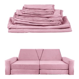YEFU Replacement Cover for 15pcs Modular Kids Play Couch, Washable Premium Velvet Fabric, Cover Only, Foam not Included, Light Pink