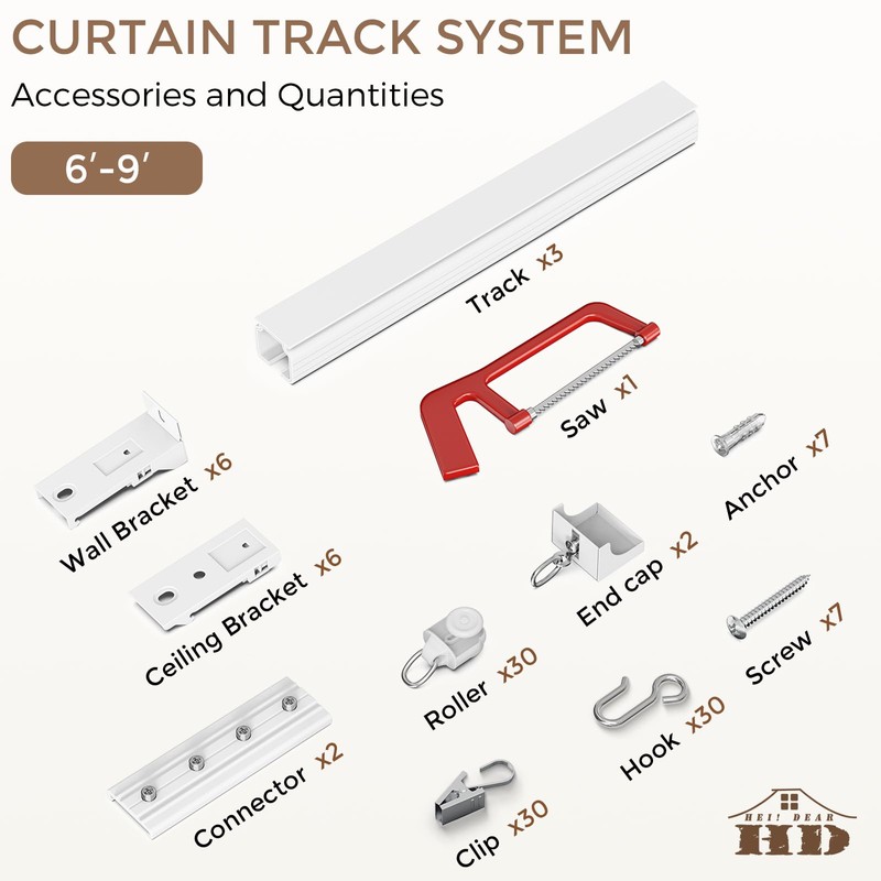 Ceiling Curtain Track White 6-9 ft Heavy Duty Ceiling/Wall Mount