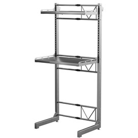 Ipotive Carbon Steel Over Washer and Dryer Shelf, 2 Tier Bulkhead Laundry Room Storage and Organization Riser, Above Toilet Rack, (14.17“-25.59”) W*15.75 “D*63.39 ”H, Gray