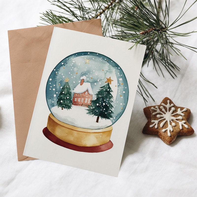 Wee Blue Coo Winter Cabin Trees Snow Globe Festive Fun