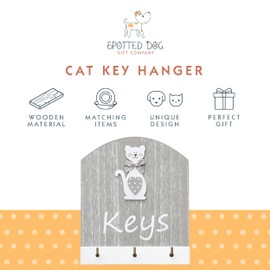 SPOTTED DOG GIFT COMPANY Key Holder Key Rack for Wall, Wooden Key Hanger with 3 Hooks Wall Mounted, Cute Cat Themed Home Decor Accessories and Gifts for Cat Lovers