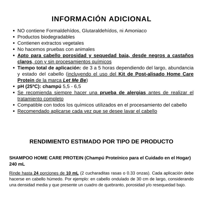 Let Me Be Post-alisado Hidratante Champú Home Care Protein Let