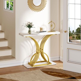 YITAHOME Gold Console Table, Modern Sofa Table for Living Room, Hallway, 40 inch Narrow Entryway Table, Faux Marble White