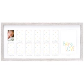 Malden International Designs 13 Opening Baby’s First Year Picture Matted Frame Newborn One Month through Twelve Months 1 Year Quality MDF Wood Natural Wood Grain Paper Wrap Gray White