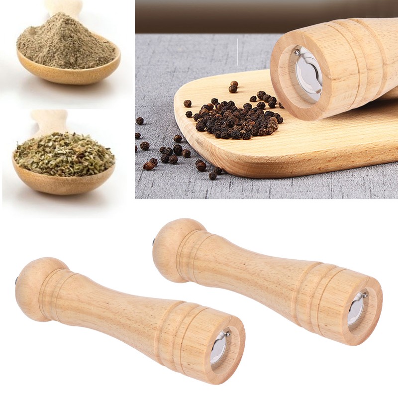 2pcs Wood Salt and Pepper Grinder Adjustable Coarseness Wooden Pepper