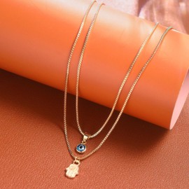 Evil Eye Necklace for Women Rhinestone Evil Eye Pendant Necklace Layered Gold Pearl Neck Chain Evil Eye Lucky Protection Jewelry Gift for Her