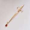 Inateannal Punk Sword Stud Earrings Gold Long Ruby Sword Stud