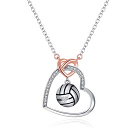 Fryneauy Volleyball Necklace 925 Sterling Silver Volleyball Jewelry Volleyball Pendant Birthday Gifts for Mom Mother Daughter Women