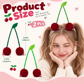 4PCS Cherry Hair Clips Pom Pom Cherry Bun Accessories