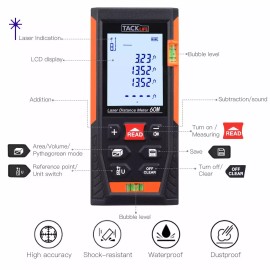 Tacklife HD60 Classic Laser Measure 196Ft M/In/Ft Mute Laser Distance Meter with