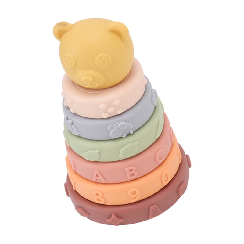 6 Pcs Soft Sensory Stacking Circle Toys with Bear Stacker