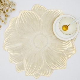 Gold Placemats Set of 6 Metallic Round Placemats Vinyl Table Mats 15 Inch