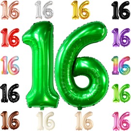 KatchOn, Dark Green 16 Balloons Number - 40 Inch | Green Number 16 Balloons for 16th Birthday Decorations for Girls | 16th Birthday Balloons for 16th Birthday Decorations for Boys | 16 Number Balloons