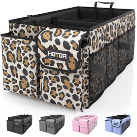 HOTOR Foldable Trunk Organizer - Leopard, SUV & Sedan Fits, 2 Compartments, 21.3"12.6"10.6" Sturdy Car Organization for Tools, Accessories, Sundries