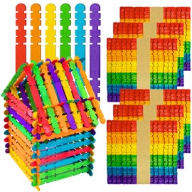 4.5 inch Rainbow Sawtooth Wood Craft Sticks Natural Wooden Popsicle Sticks Notched Hobby Craft Sticks for DIY Craft Project, Creative Designs (300pcs)