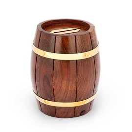 NKlaus Maritime 10 cm Money Box Barrel Made of Wood and Brass 11 cm Long Money Collection Box 11737
