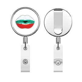 Bulgaria Flag Lips Round ID Badge Key Card Tag Holder Badge Retractable Reel Badge Holder with Belt Clip