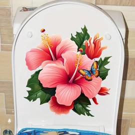Flower Leaf Butterfly Toilet Cover Sticker Decals,Spring Flower Leaf Waterproof Toilet Lid Tank Seat Decals Cistern Self-Adhesive Bathroom Wall Sticker