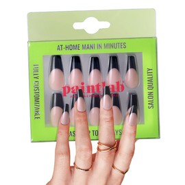 PaintLab Press-On Nails Manicure Kit, Black Swan, 30-Piece Set, Long-Lasting Fake Nails with Glue, File, Prep Pad & Cuticle Stick