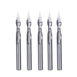 HUHAO Spiral Engraving CNC Router Bit 1/8 Inch Shank Tungsten Steel 0.2mm Tip Dia 30 Degree V Bit For Wood Plastic Pack of 5