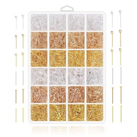 AIMALL 24-Grid Gold-Plated and Silver-Plated Jewelry Accessories Kit, 2400 Pieces T-Pin and Nine-Pin Set, 7.68" x 2.09" Compartment Organizer for Craft and Jewelry Making