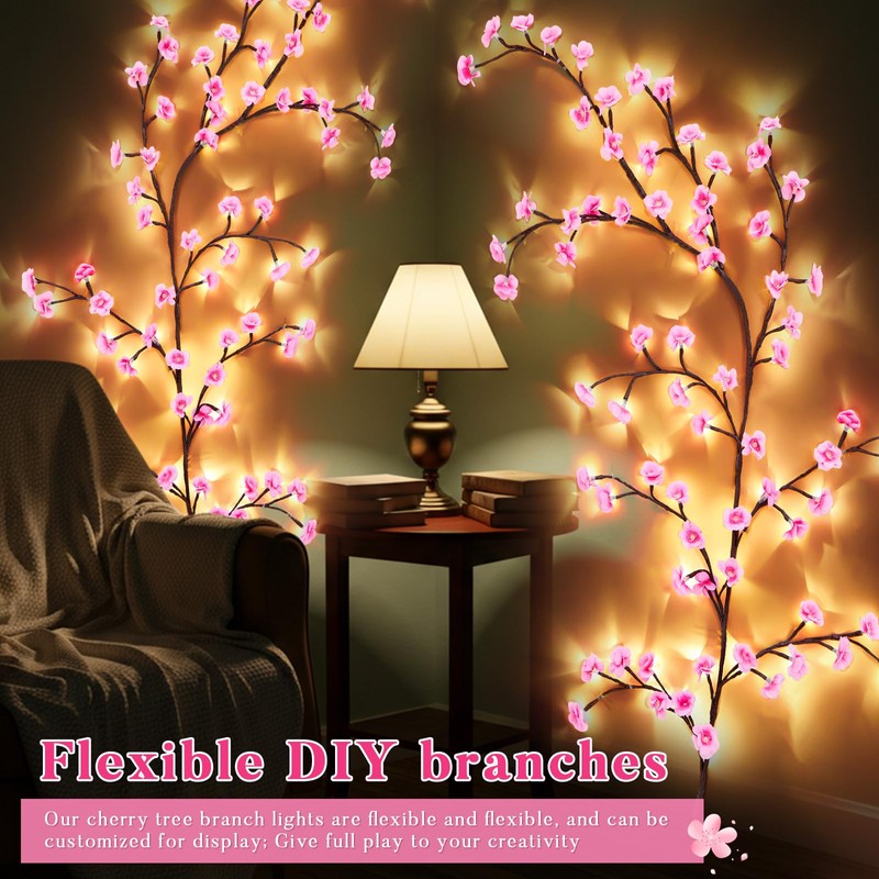 Glooglitter 2 Pcs Cherry Blossom LED Tree Branch Lights for