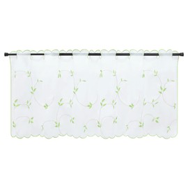 HeichkelL Voile Net Curtain Leaf Embroidery Bistro Curtain Country House Style Short Curtains for Kitchen Embroidered Short Curtain Rod Holes Green H x W 30 x 120 cm