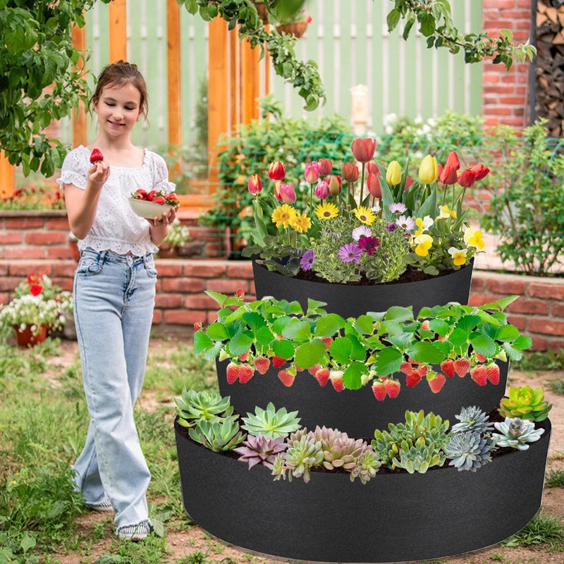 Nilioerup 3 Tiered Strawberry Planter, Fabric Raised Garden Bed Non-Woven