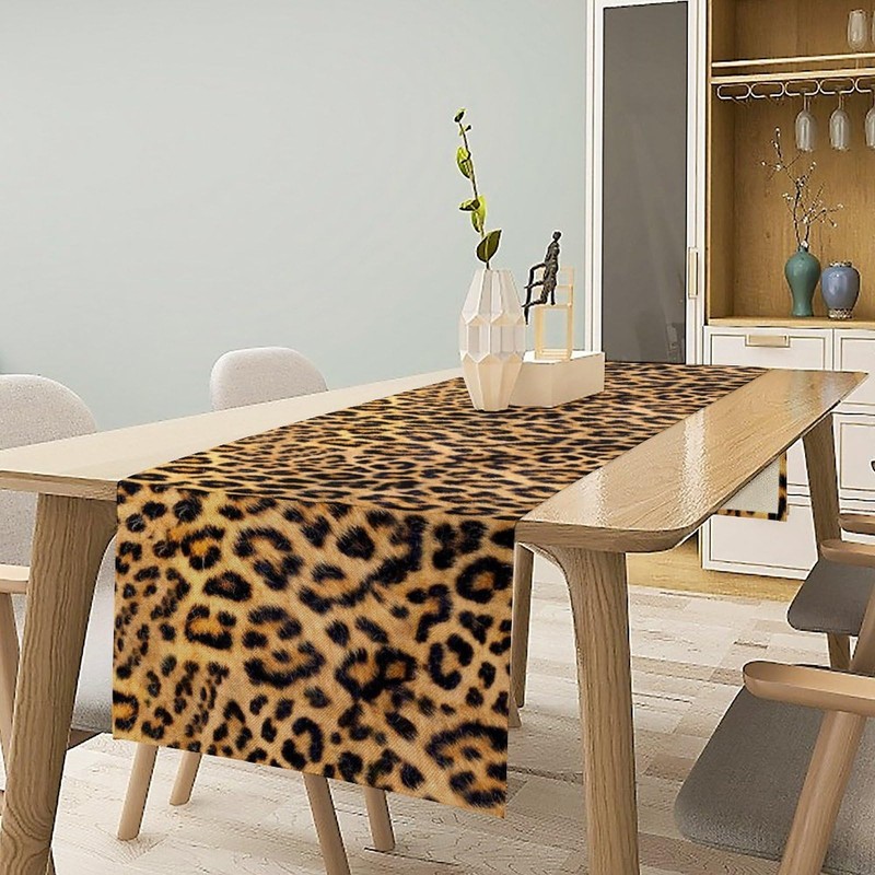 ShiTingYu Leopard Print Dinning Table Runner, Cotton Linen Rustic Cottage