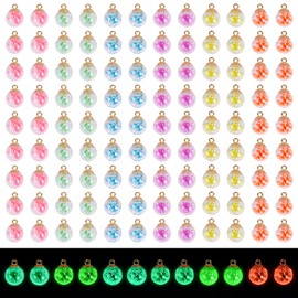 COGCHARGER 120 Pcs Luminous Glass Ball Charms Glow in the Dark Colorful Crystal Glass Charms Pendants for Bracelets Necklace Earrings Jewelry Making DIY Craft Supplies