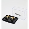 Jonwo 14K Gold Plated Round Mens Cufflinks with Black Agate