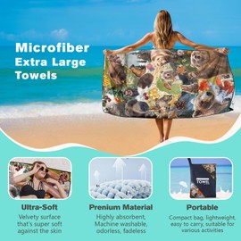 XSMEI Brown Bear Beach Towel for Animal Lovers, Soft Lightweight Sand Free Quick Dry Microfiber Towels, Extra Large 36" x 72"
