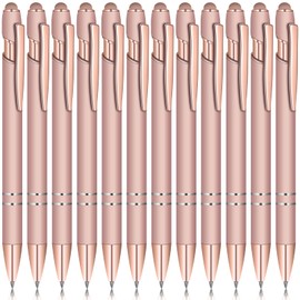 Tczecoo Pack of 12 Ballpoint Pens with Touch Pen, Ballpoint Pen, High-Quality Retractable Ballpoint Pen, Metal Ballpoint Pen Set, 2-in-1 Capacitive Stylus Pens for Touch Screen, 1.0 mm Black Ink (Rose