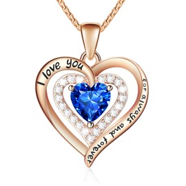 September Birthstone Necklace Jewelry Christmas Gifts for Women Wife Grandma, Creat Sapphire Necklace Rose Gold Heart Pendant, Sterling Silver Necklace Jewelry Anniversary Birthday Gifts for Her