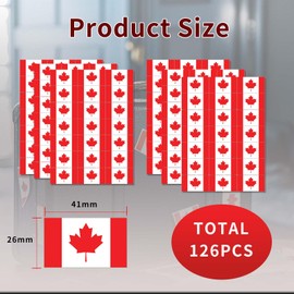 Canada Flag Stickers – 126 Pieces, Canadian Decal Party Favors Decals, Waterproof, UV Resistant, Easy to Apply, Creative Patriotic Gift, 41x26mm, Copper Paper Material