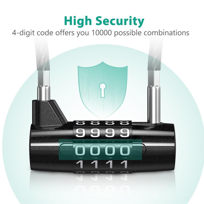 ORIA Long Shackle Combination Lock, 4.41x2.13x0.71'' Cable Lock, 4 Digit