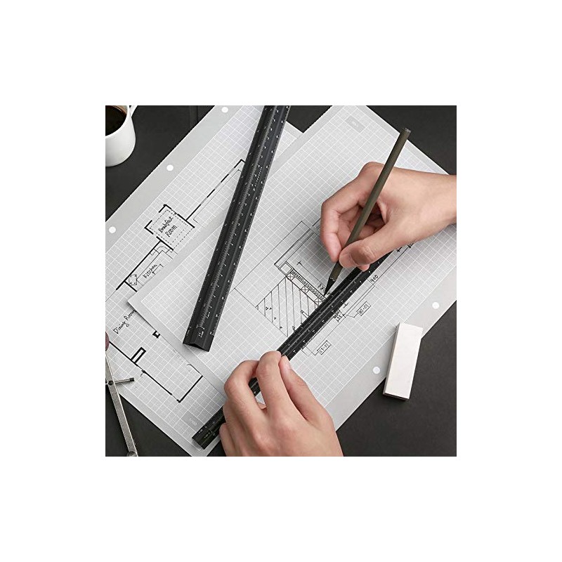 12 Inch Architect Scale Ruler, Aluminum Metric Triangular Scale Ruler