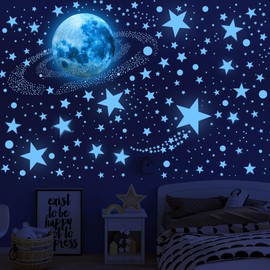 492 Glow in The Dark Stars & Moon Space Galaxy Universe Planet Wall Decals - Blue Glowing Stars Stickers for Kids Bedroom, Nursery & Living Room Decor