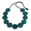Avalaya Teal Round Wooden Bead Statement Necklace on Adjustable Black