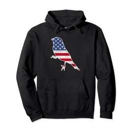 USA Flag Patriotic Lazuli Bunting Bird 4th July Birdwatching Pullover Hoodie