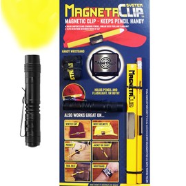MAGNETACLIP SYSTEM - STRONG MAGNETIC Pencil, and Flashlight Holder for baseball cap, winter hat, helmet, belts and more! Handy wristband included!