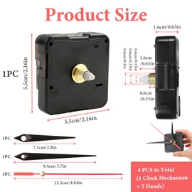 Clock Movement for Wall Clock, Self-Installation, Quartz Clock Movement, Silent, 16 mm Shaft Length, Includes Set Clock Point, Ideal for DIY Watch Projects