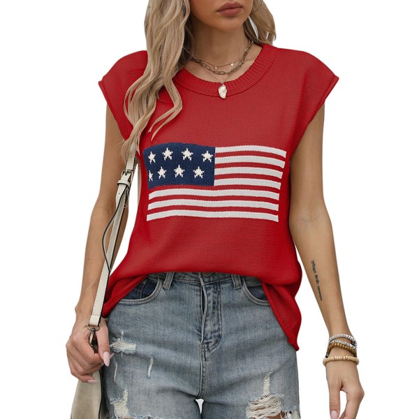 Alsol Lamesa Women’s American Flag Cap Sleeve Sweater Vest Knit