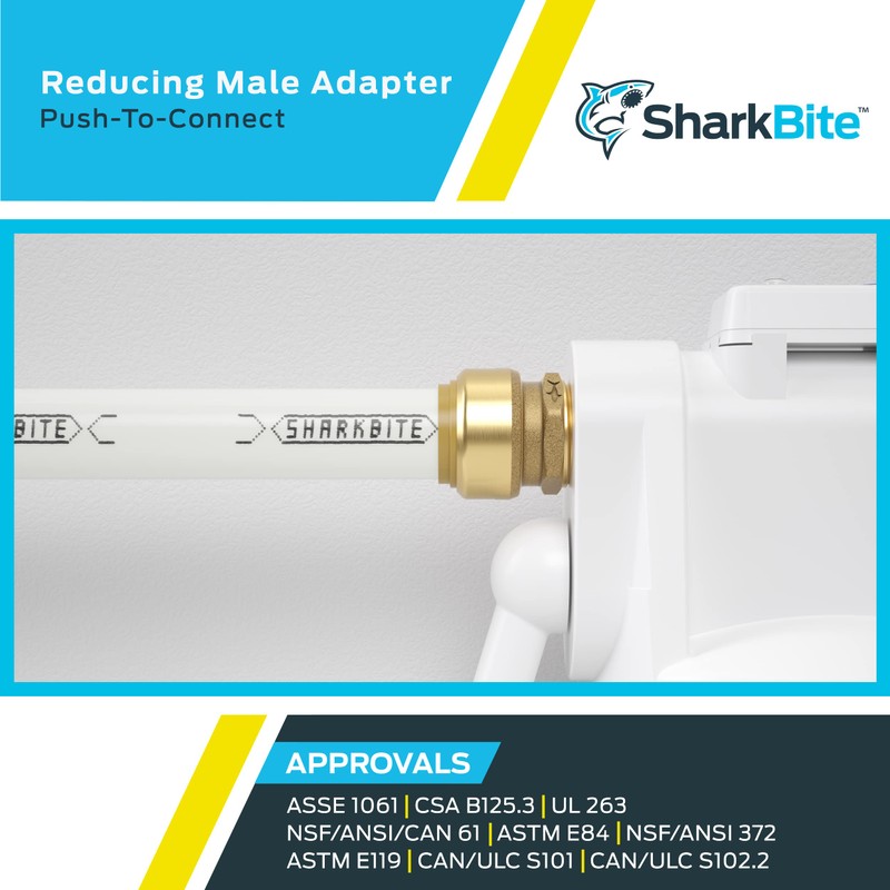 SharkBite 1/4 Inch x 1/2 Inch MNPT Reducing Adapter, Push
