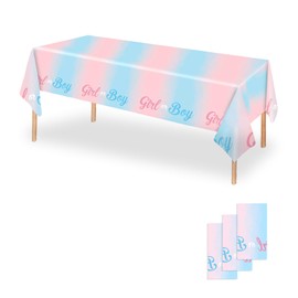 OQOQ Gender Reveal Party Table Cloths(3 Packs),108x54 inches Pink and Blue Disposable Tablecloth Waterproof Plastic Table Covers for Boy or Girl Gender Reveal Decorations Supplies