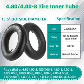 (2 Pack) RRQ 4.80/4.00-8 Tire Inner Tube with TR-13 Straight Valve Stem, 4.80/4.00-8" Heavy Duty Replacement Inner Tube for Wheelbarrows, Hand Trucks, Lawn Mowers, Carts, Trailers, Wagons and More