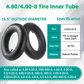 (2 Pack) RRQ 4.80/4.00-8 Tire Inner Tube with TR-13 Straight Valve Stem, 4.80/4.00-8" Heavy Duty Replacement Inner Tube for Wheelbarrows, Hand Trucks, Lawn Mowers, Carts, Trailers, Wagons and More