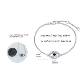 Nazar Evil Eye Charm Bracelet Blue Turkish Evil Eye Nazar Boncuk 925 Sterling Silver for Women Girls Adjustable Bracelet 15 + 3 cm, Silver, Black